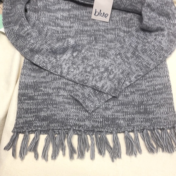 Women’s Crewneck Knit-Sweater, Fringed seam, long sleeve, Small, Blue Seven - Picture 7 of 15